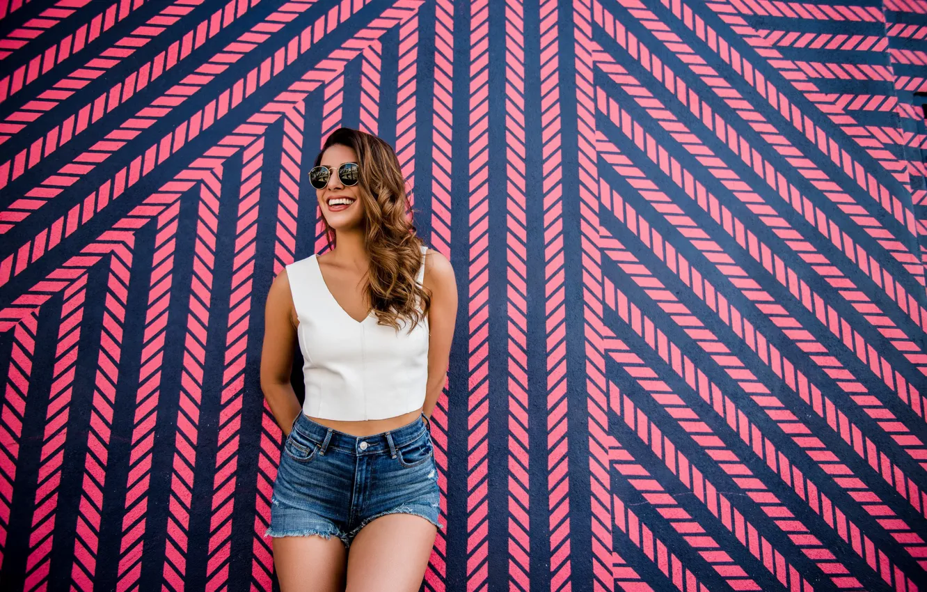 Photo wallpaper smile, background, model, figure, glasses, Monica