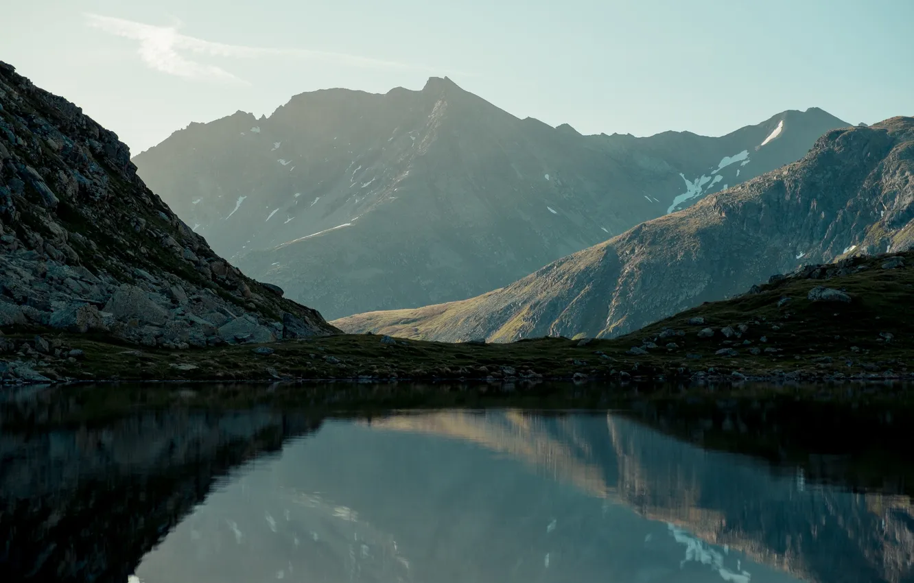 Photo wallpaper the sky, landscape, mountains, lake