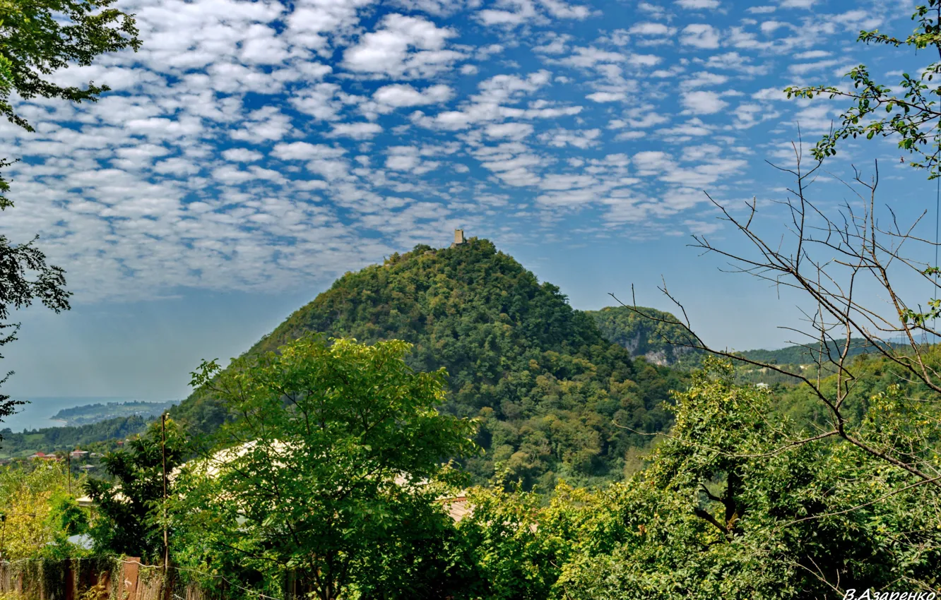 Photo wallpaper sea, the sky, clouds, landscape, mountains, nature, fortress, Abkhazia