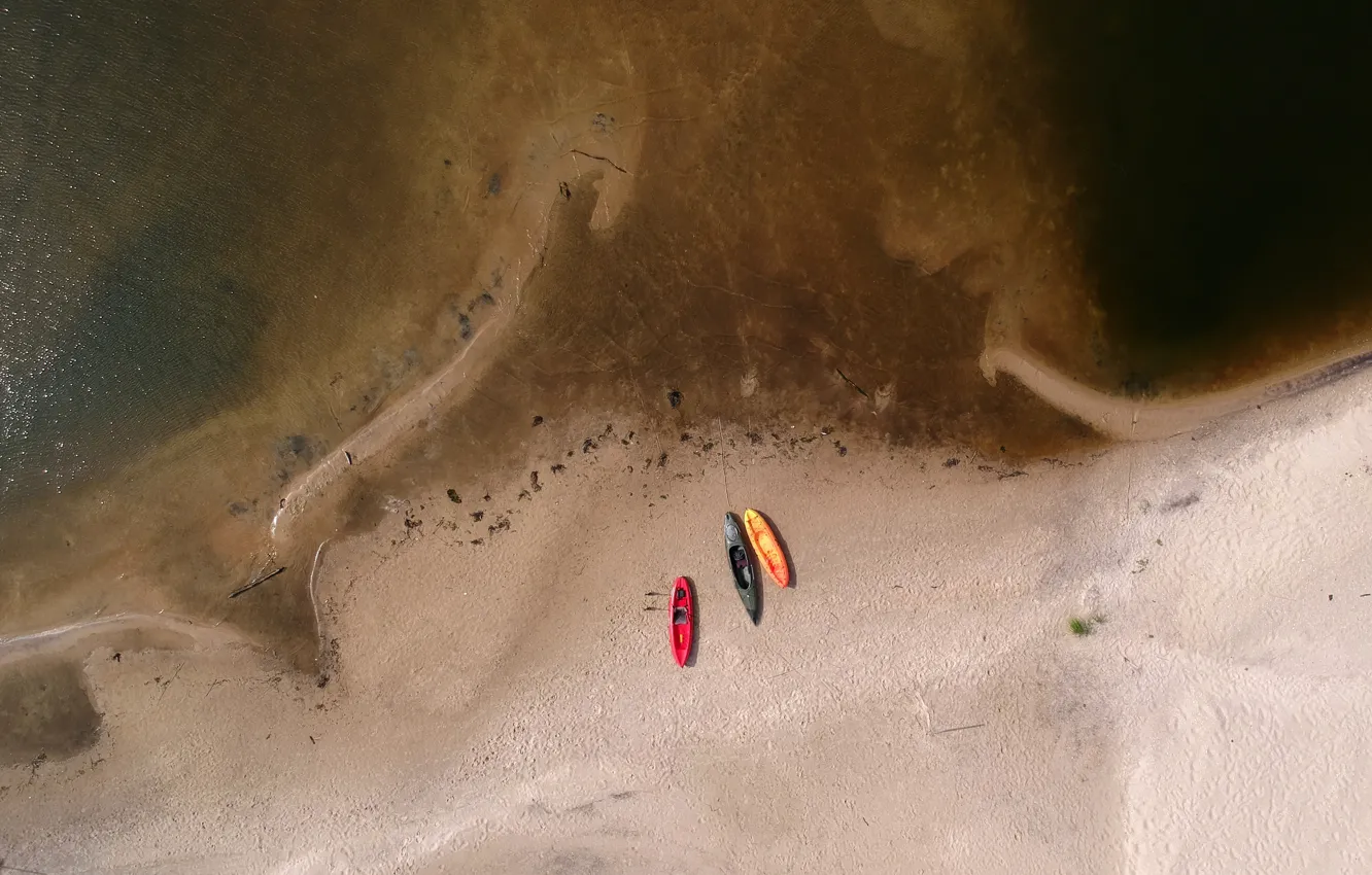 Photo wallpaper sand, sea, boats