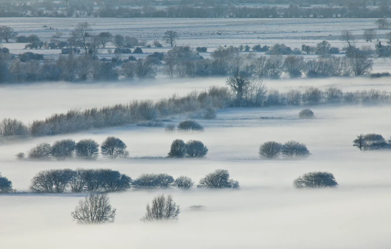 Photo wallpaper winter, field, snow, England, Somerset