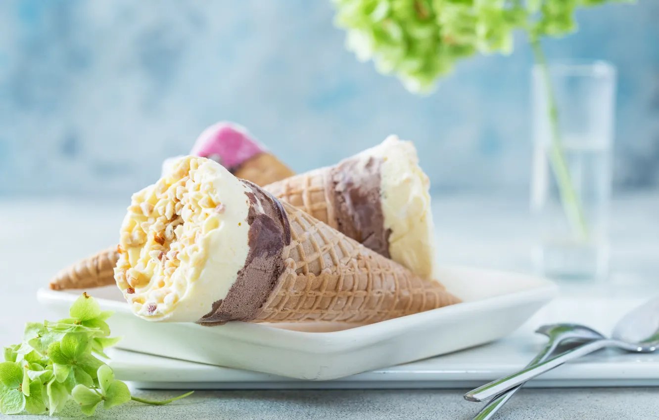 Photo wallpaper ice cream, horn, dessert, vanilla, waffle, Sokor
