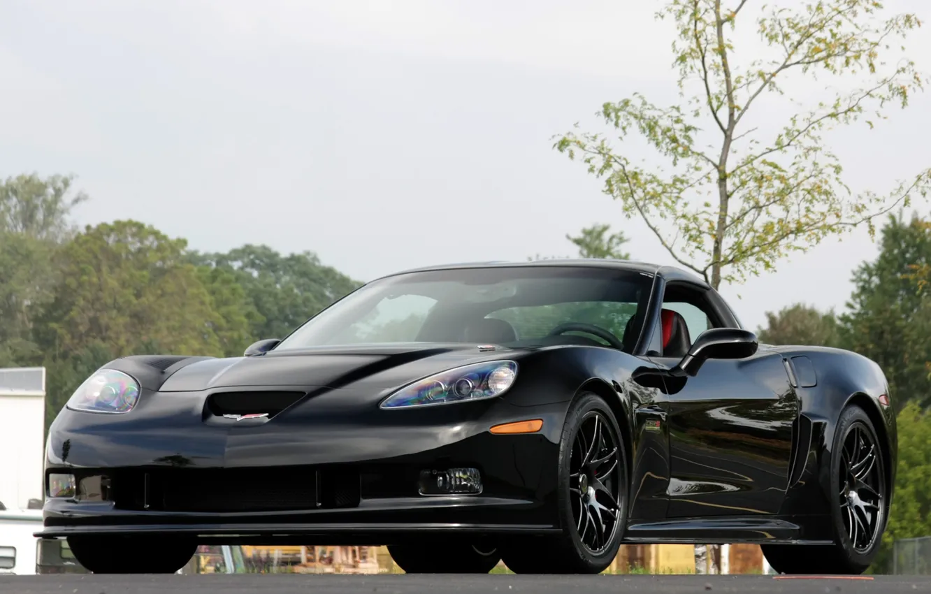 Photo wallpaper black, Corvette, Chevrolet, the front, Corvette, Pratt &amp; Miller, C6RS