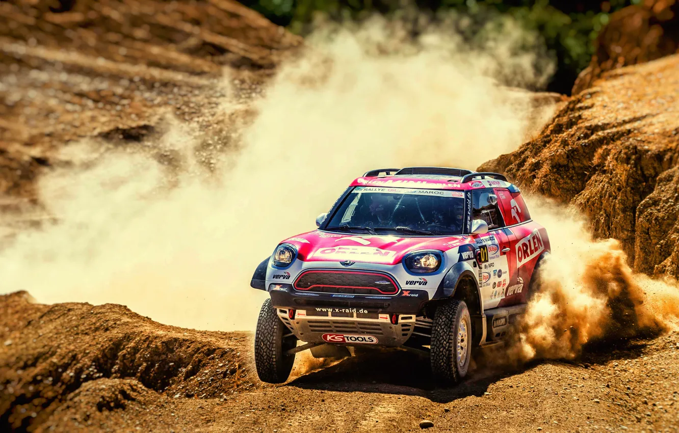 Photo wallpaper dust, SUV, Rally, Mini, Rally, X-Raid Team, X Raid, MINI John Cooper Works
