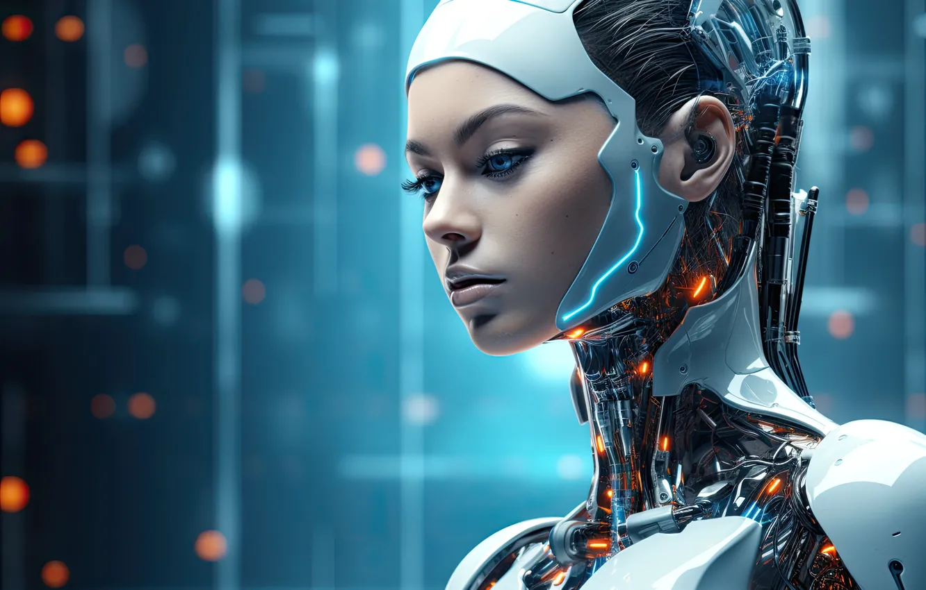 Photo wallpaper machine, face, wire, mechanism, robot, head, device, cyborg