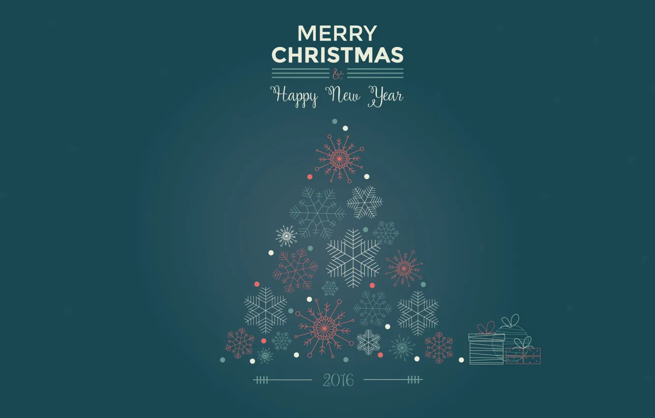 Photo wallpaper snowflakes, tree, spruce, minimalism, New Year, Christmas, Christmas, New Year