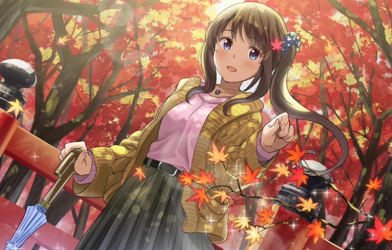 Photo wallpaper autumn, leaves, girl