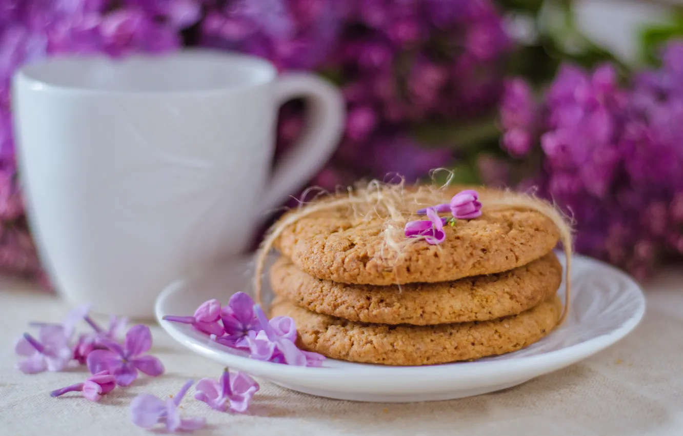 Photo wallpaper spring, cookies, the tea party, lilac