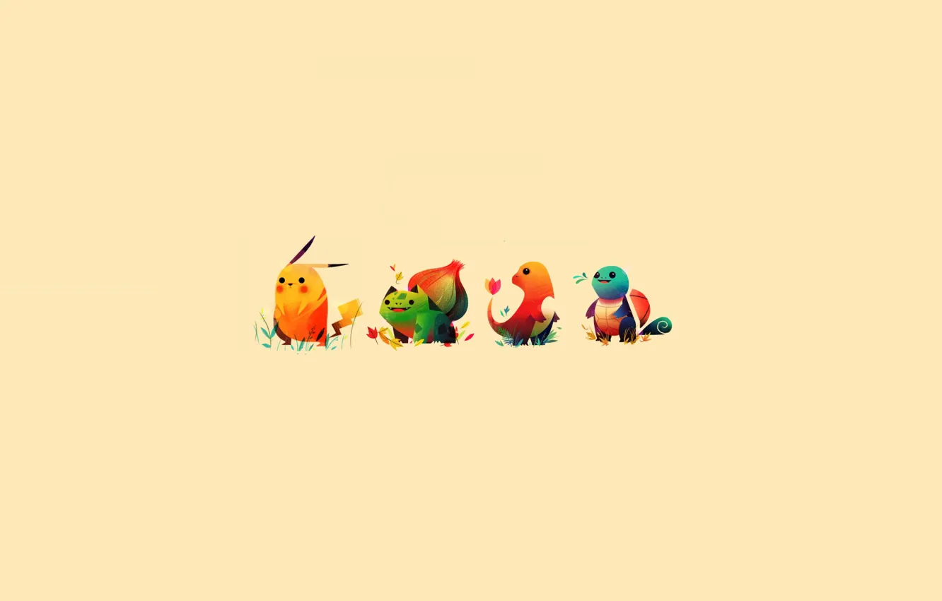 Photo wallpaper Pikachu, Pokemon, charmander, bulbasaur