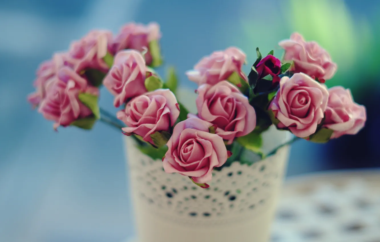 Photo wallpaper flowers, roses, petals, pink