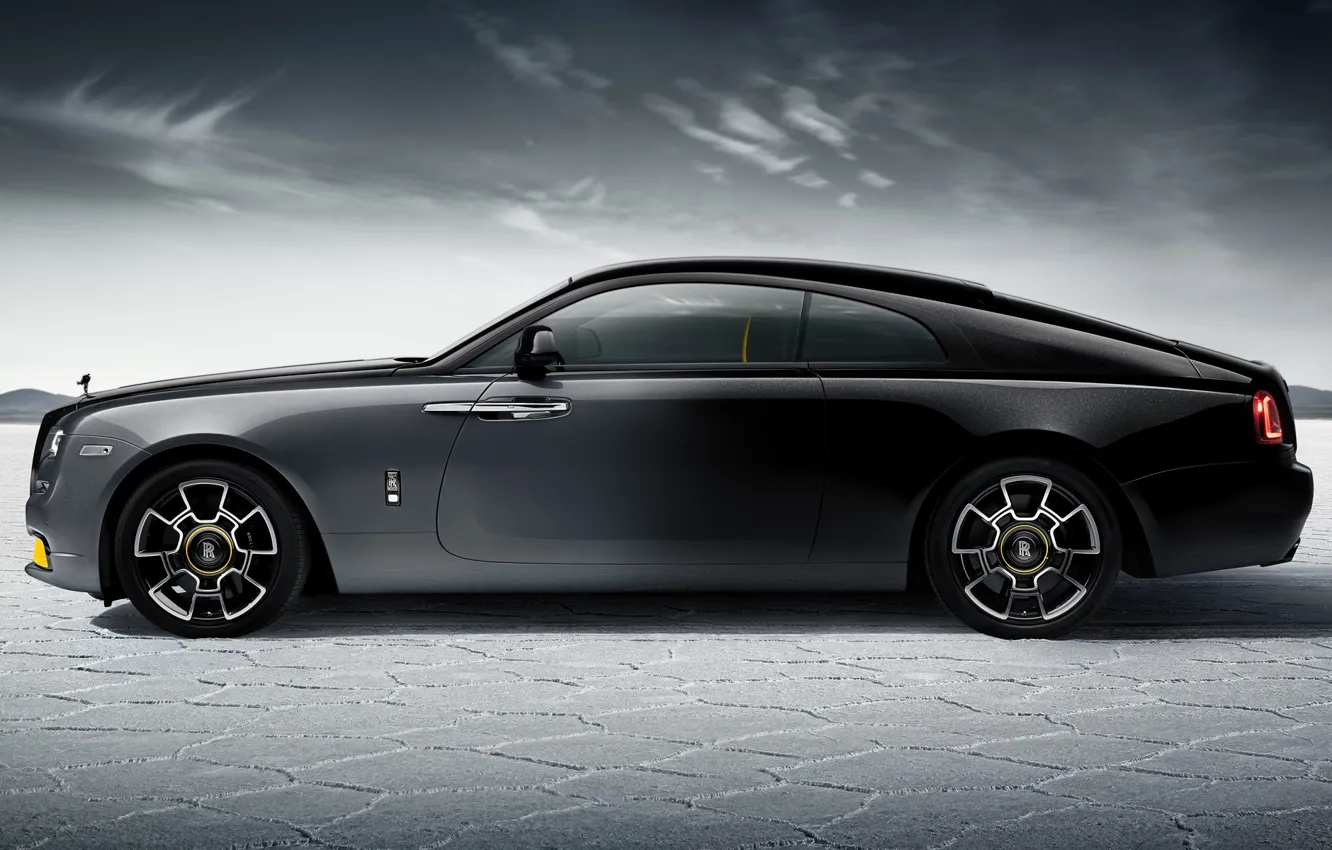 Photo wallpaper Rolls-Royce, side view, Wraith, Rolls-Royce Wraith, Black Badge, 2023, Black Badge Black Arrow, Black Arrow