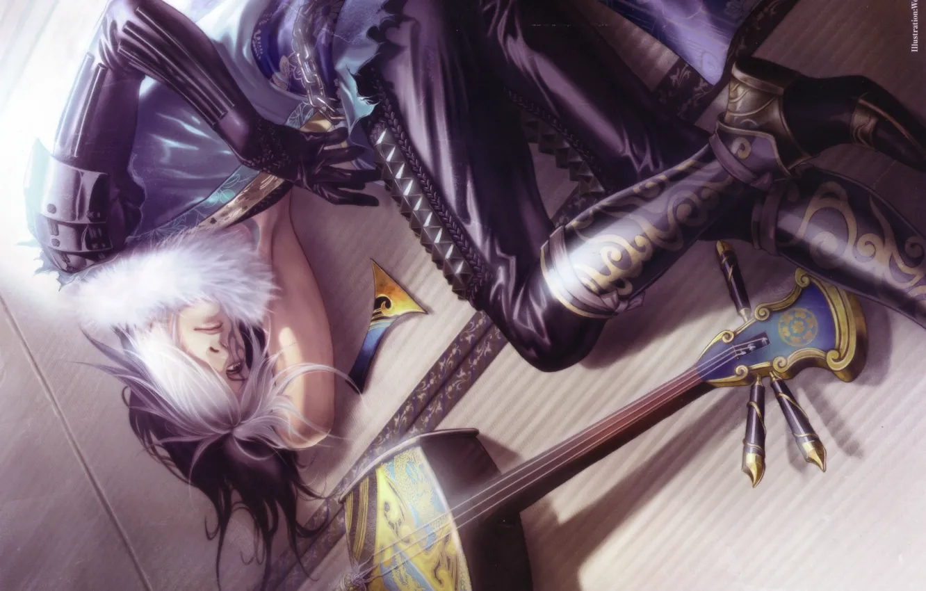 Photo wallpaper armor, samurai, musical instrument, lying on the windowsill, Sengoku Basara, Hot Chosokabe, The Era Of …