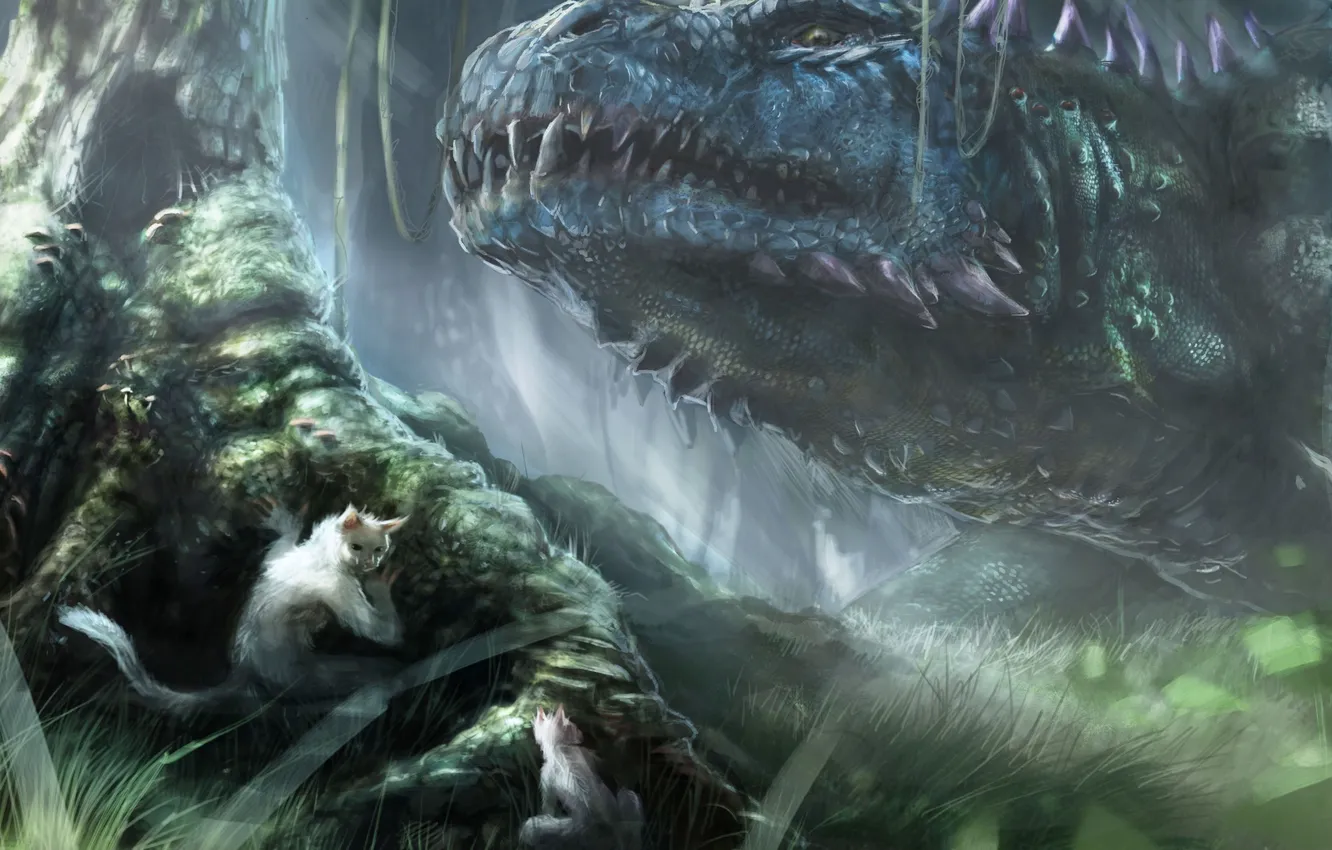 Photo wallpaper forest, animal, monster, head, art, lizard, hunger, animal