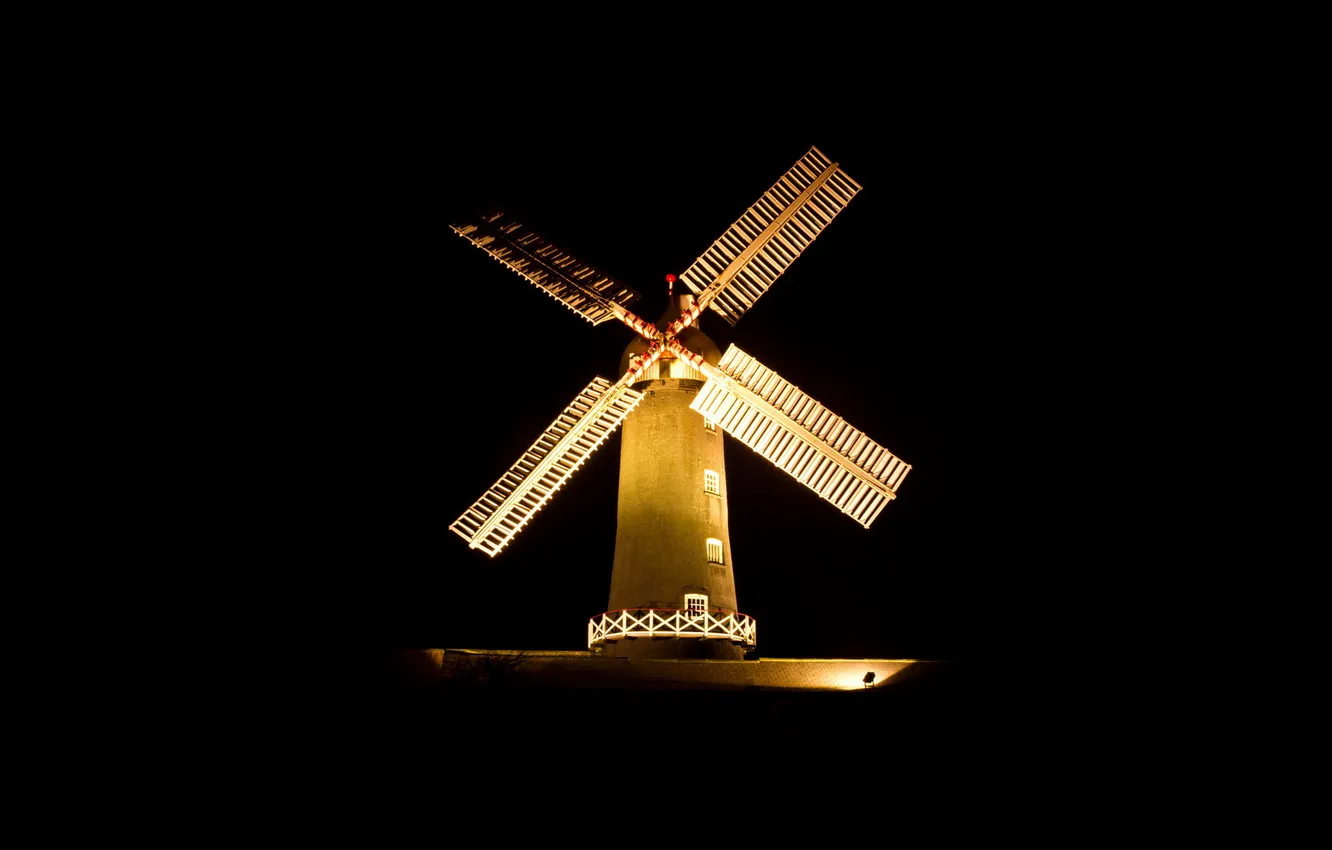 Photo wallpaper light, night, mill