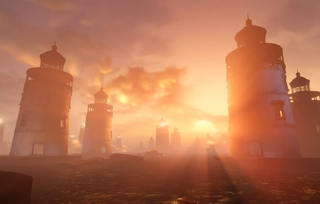 Photo wallpaper bioshock, sunset, lighthouse, BioShock Infinite