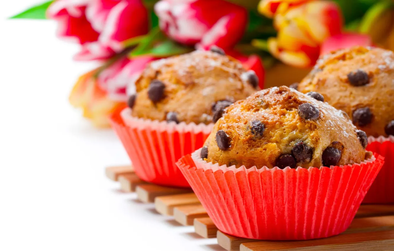 Photo wallpaper flowers, cookies, tulips