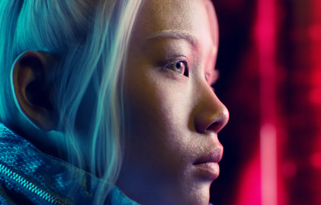 Photo wallpaper girl, blonde, asian, Cyberpunk