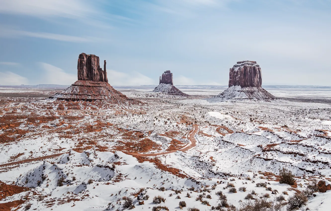 Photo wallpaper nature, Monument Valley, Snowy day