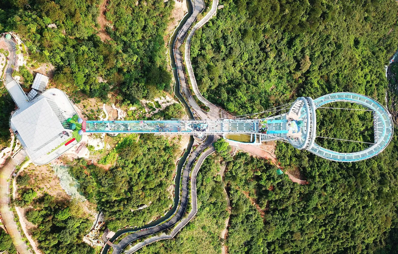 Photo wallpaper forest, trees, landscape, bridge, nature, rocks, China, people