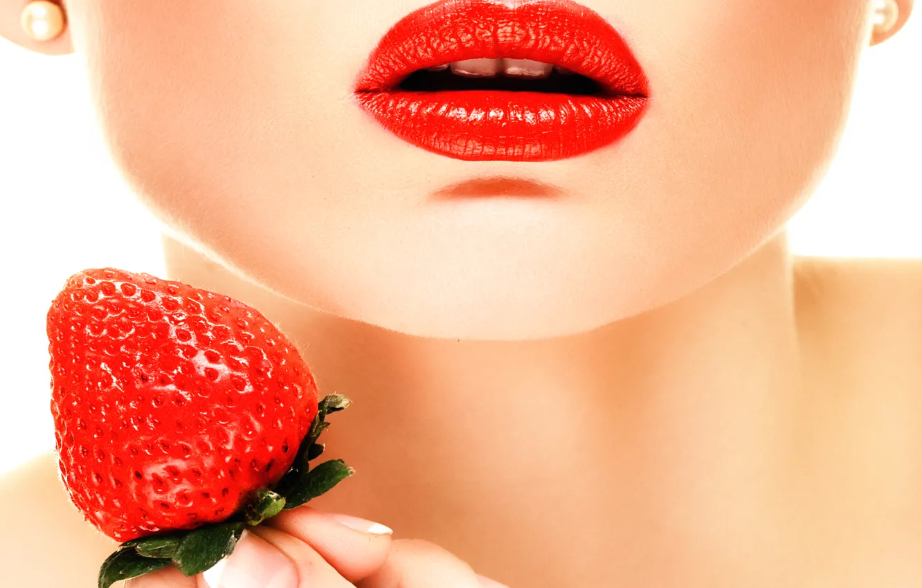 Photo wallpaper makeup, strawberry, berry, lips, Red Lips