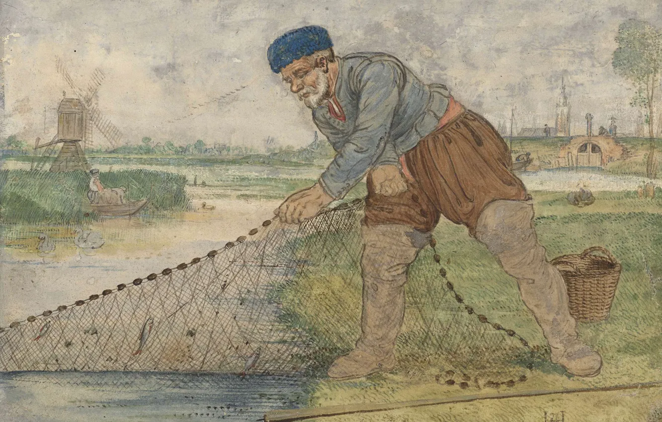 Photo wallpaper figure, Hendrick Avercamp, Hendrick Avercamp, 1595, The fisherman retrieves the network