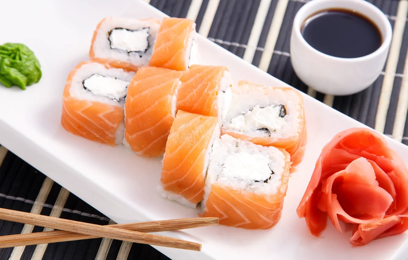 Photo wallpaper figure, Philadelphia, sauce, rolls, ginger, salmon