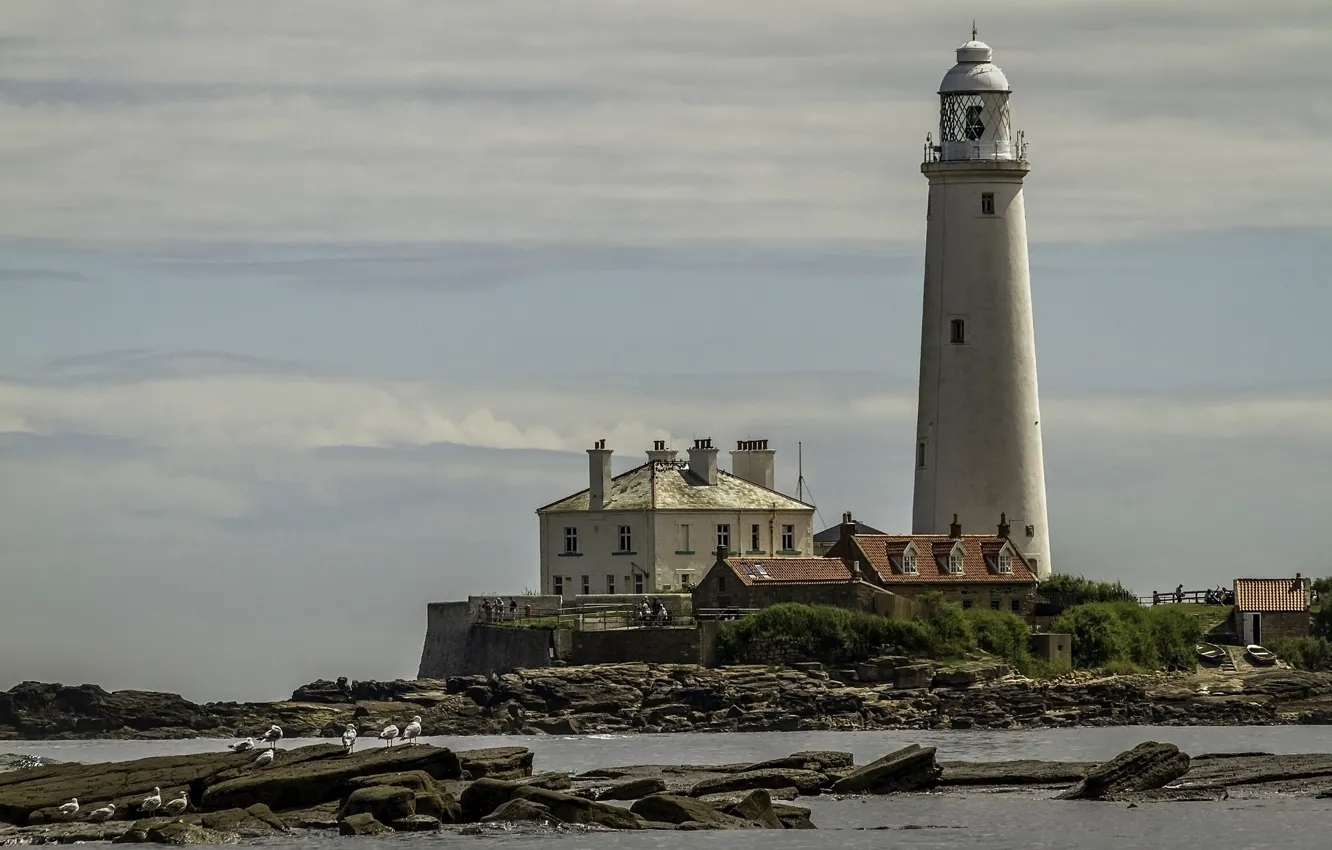 Photo wallpaper lighthouse, England, England, United Kingdom, Seaton Sluice, Saint Mary's Lighthouse, Hartley beach