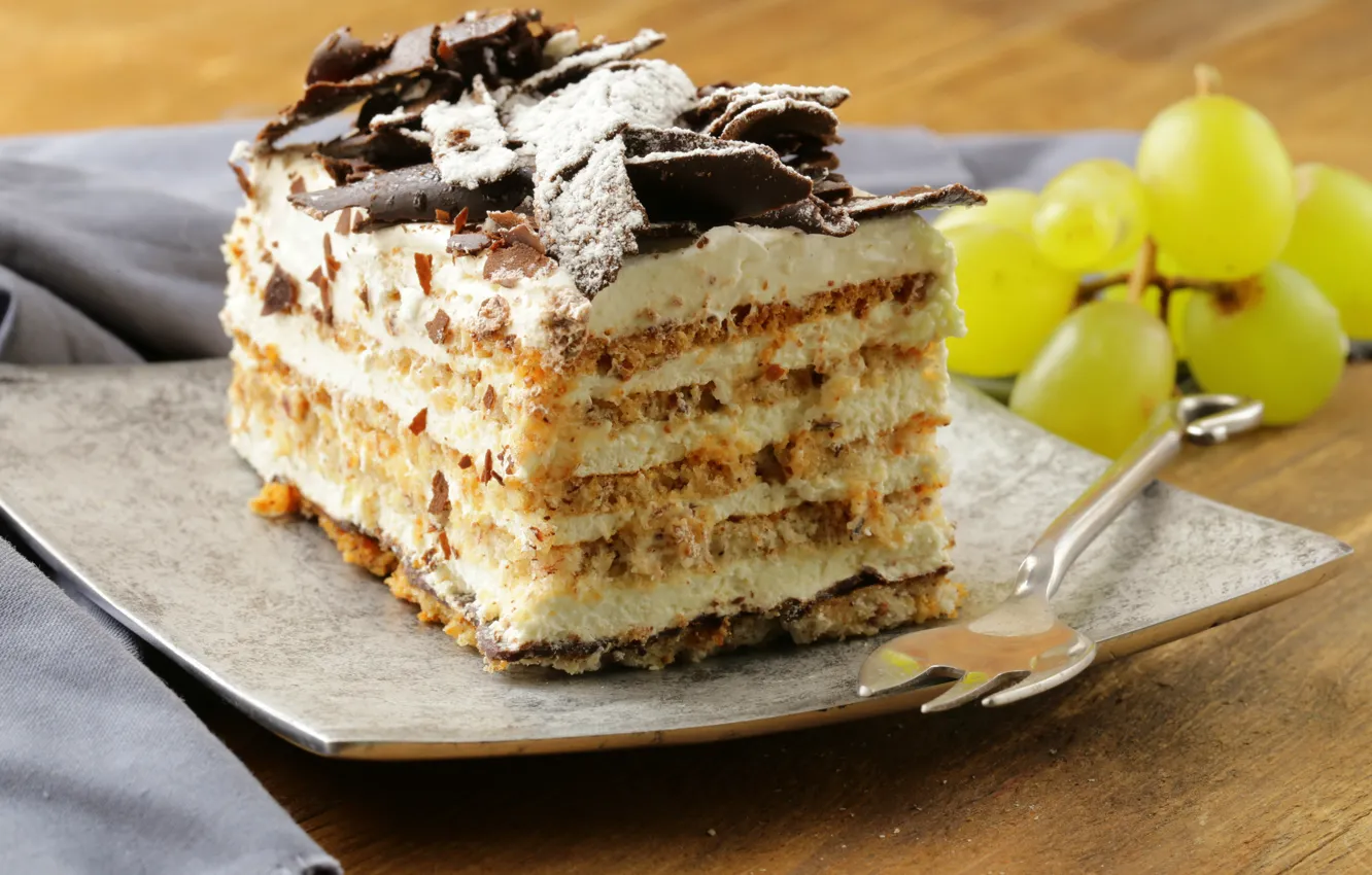 Photo wallpaper white, berries, chocolate, plate, grapes, cake, cake, plug