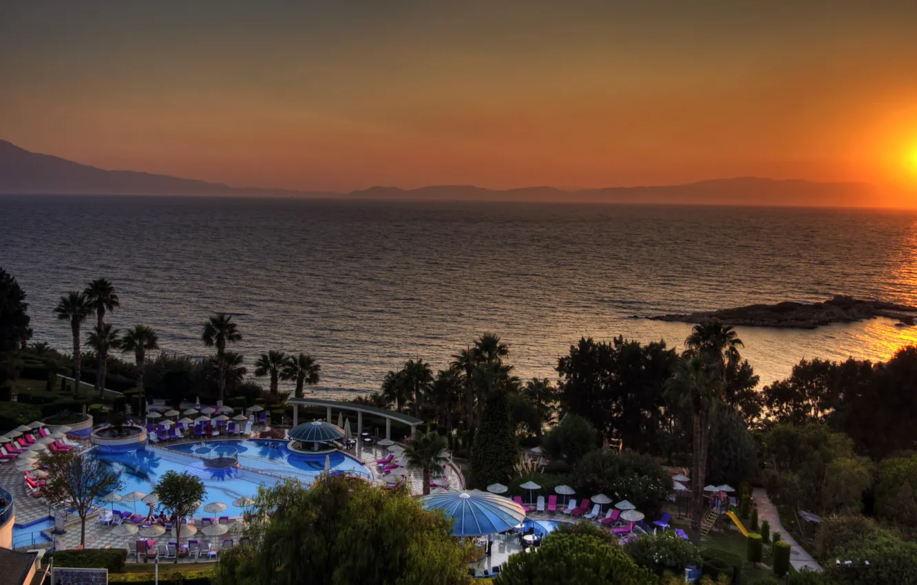 Photo wallpaper sea, sunset, nature, photo, dawn, coast, resort, Turkey