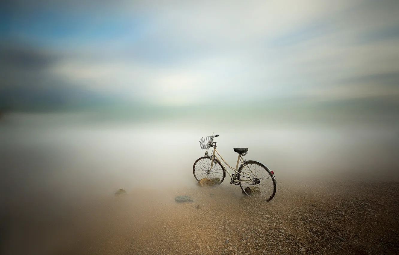 Photo wallpaper sea, bike, blur