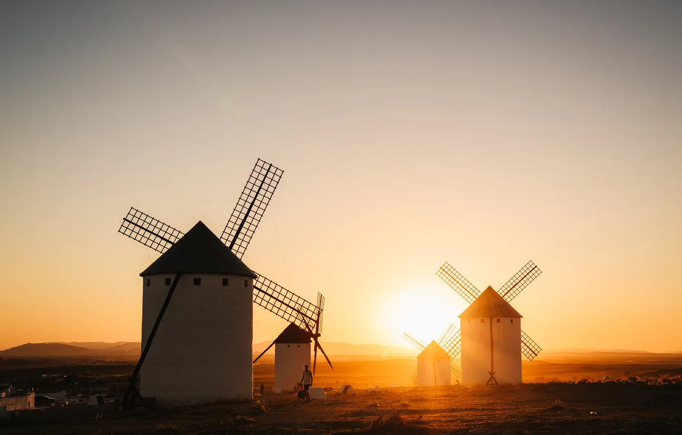 Photo wallpaper sunset, the evening, mill