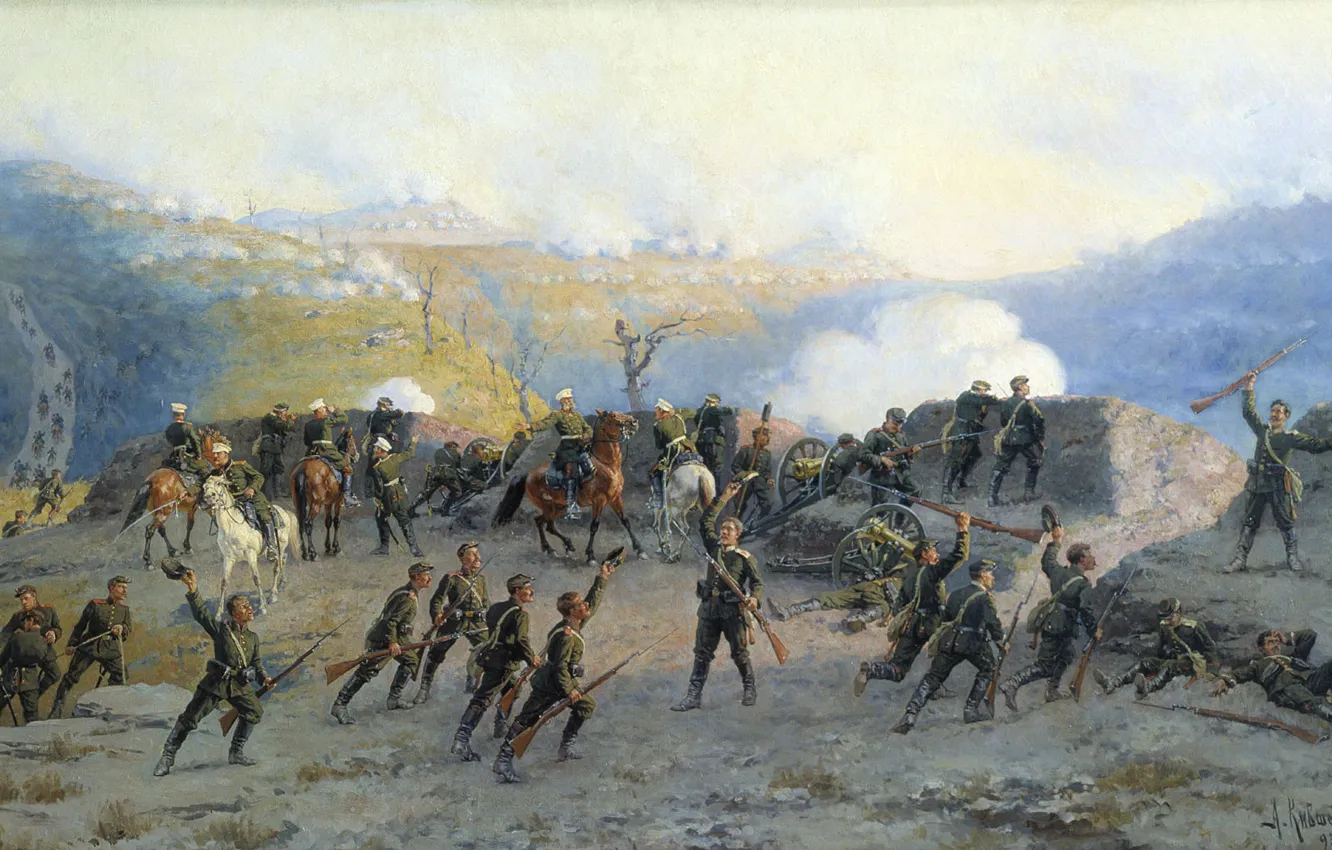 Photo wallpaper smoke, oil, gun, Canvas, Alexey KIVSHENKO, The battle at the SHIPKA pass
