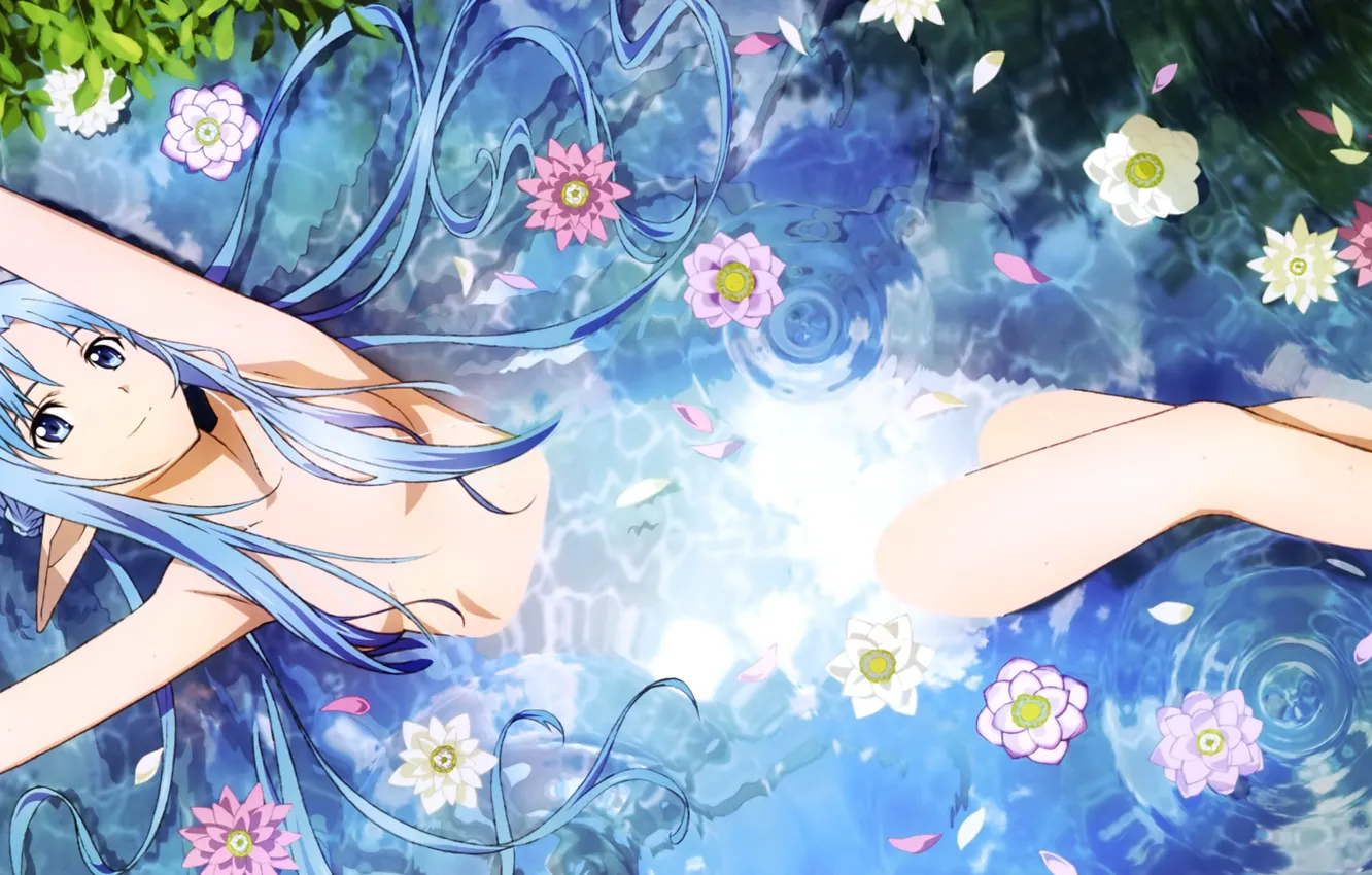 Photo wallpaper water, girl, flowers, art, Yuuki Asuna, Sword Art Online, takata akira