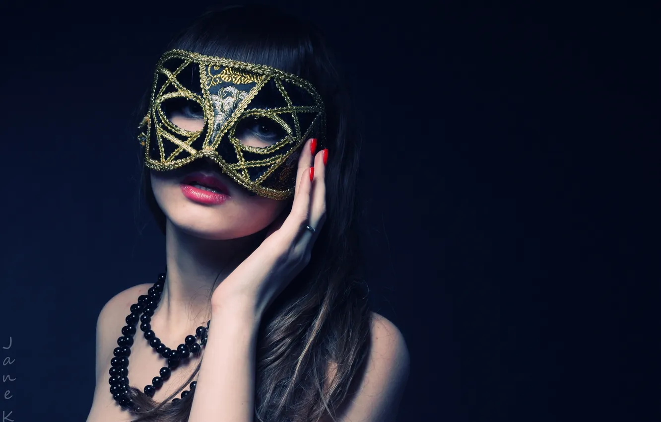 Photo wallpaper girl, mask, mystery