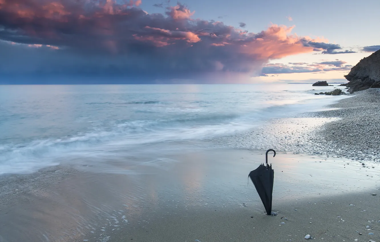 Photo wallpaper sea, landscape, umbrella