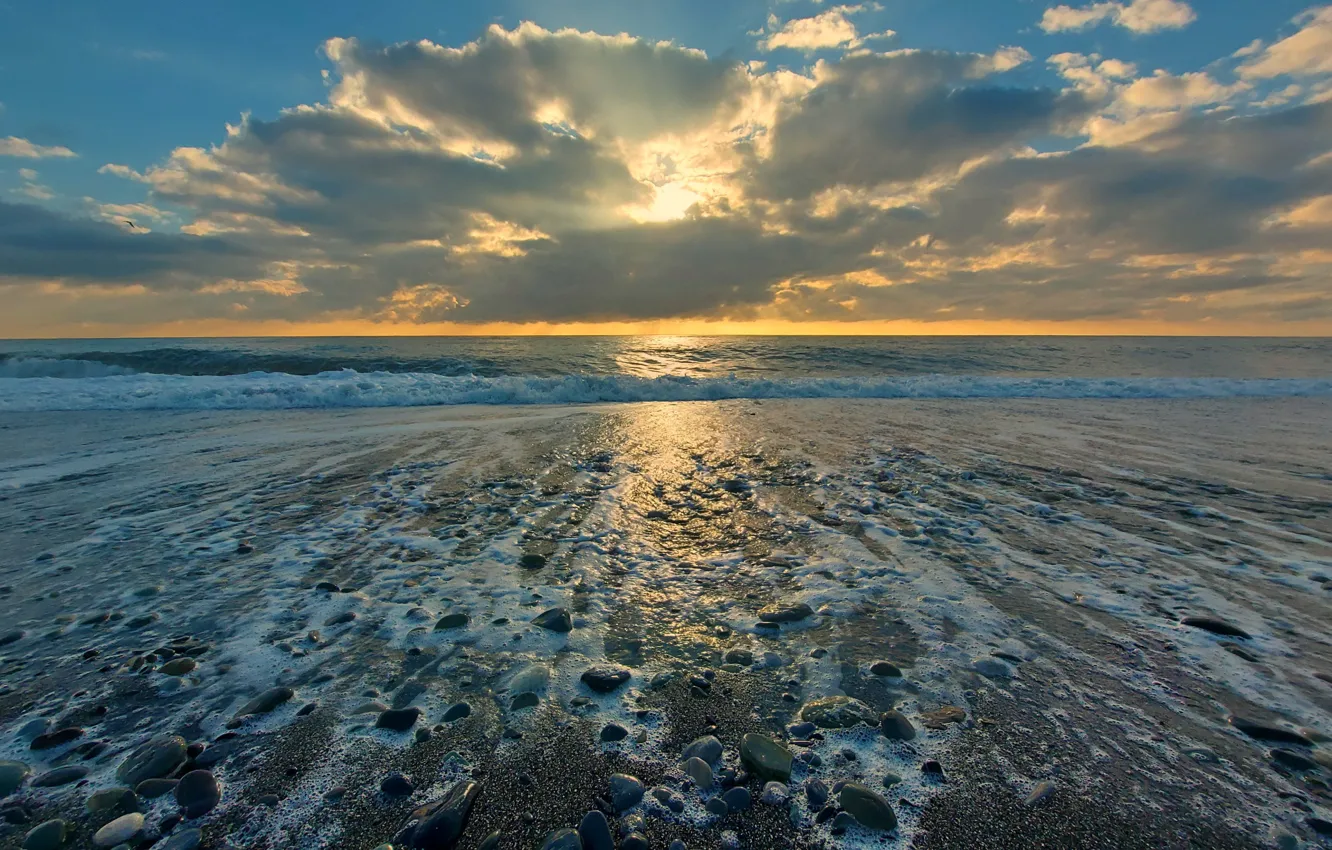 Photo wallpaper the sky, clouds, dawn, The black sea