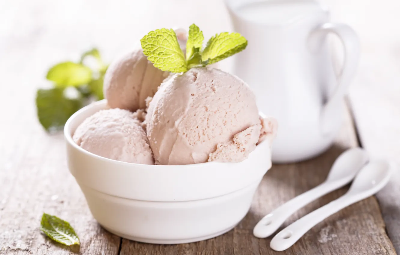 Photo wallpaper balls, ice cream, dessert, wood