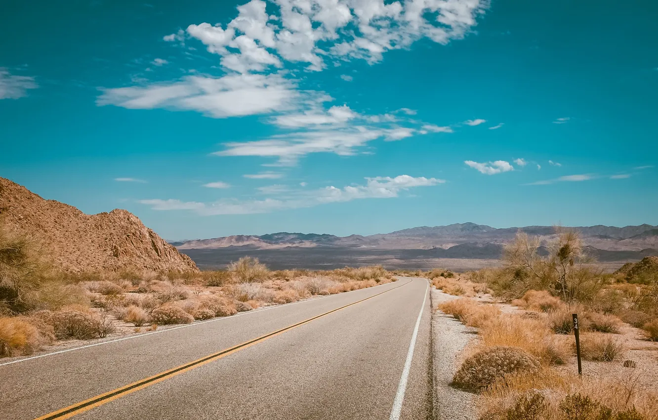 Photo wallpaper road, the sky, freedom, clouds, landscape, mountains, nature, the steppe