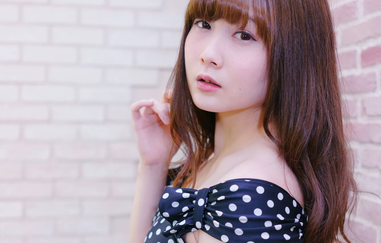 Photo wallpaper girl, blouse, long hair, beautiful, pretty, lips, face, asian
