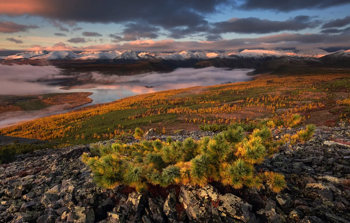 Photo wallpaper autumn, morning, Kolyma, Maxim Evdokimov, the lake of Jack London