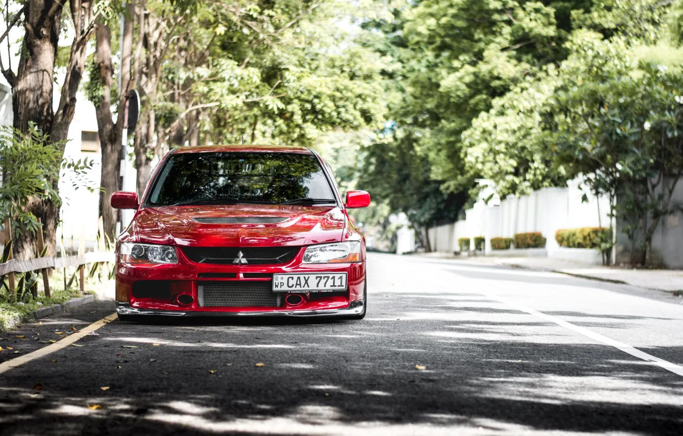 Photo wallpaper Red, Shadow, Road, Lancer Evolution IX