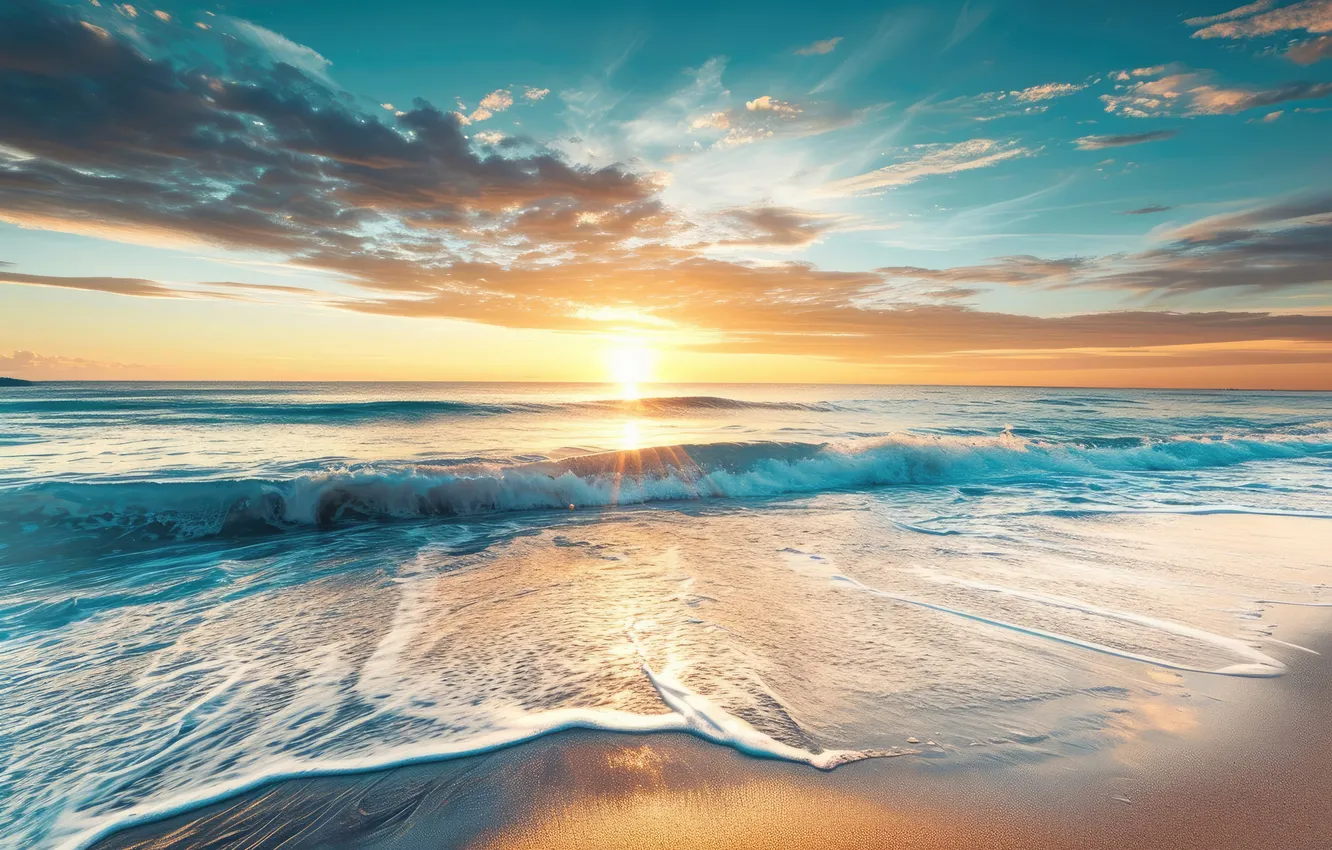 Photo wallpaper beach, sky, sea, landscape, clouds