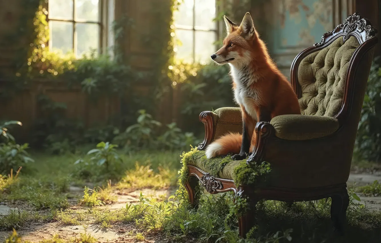 Photo wallpaper chair, Fox, AI ART