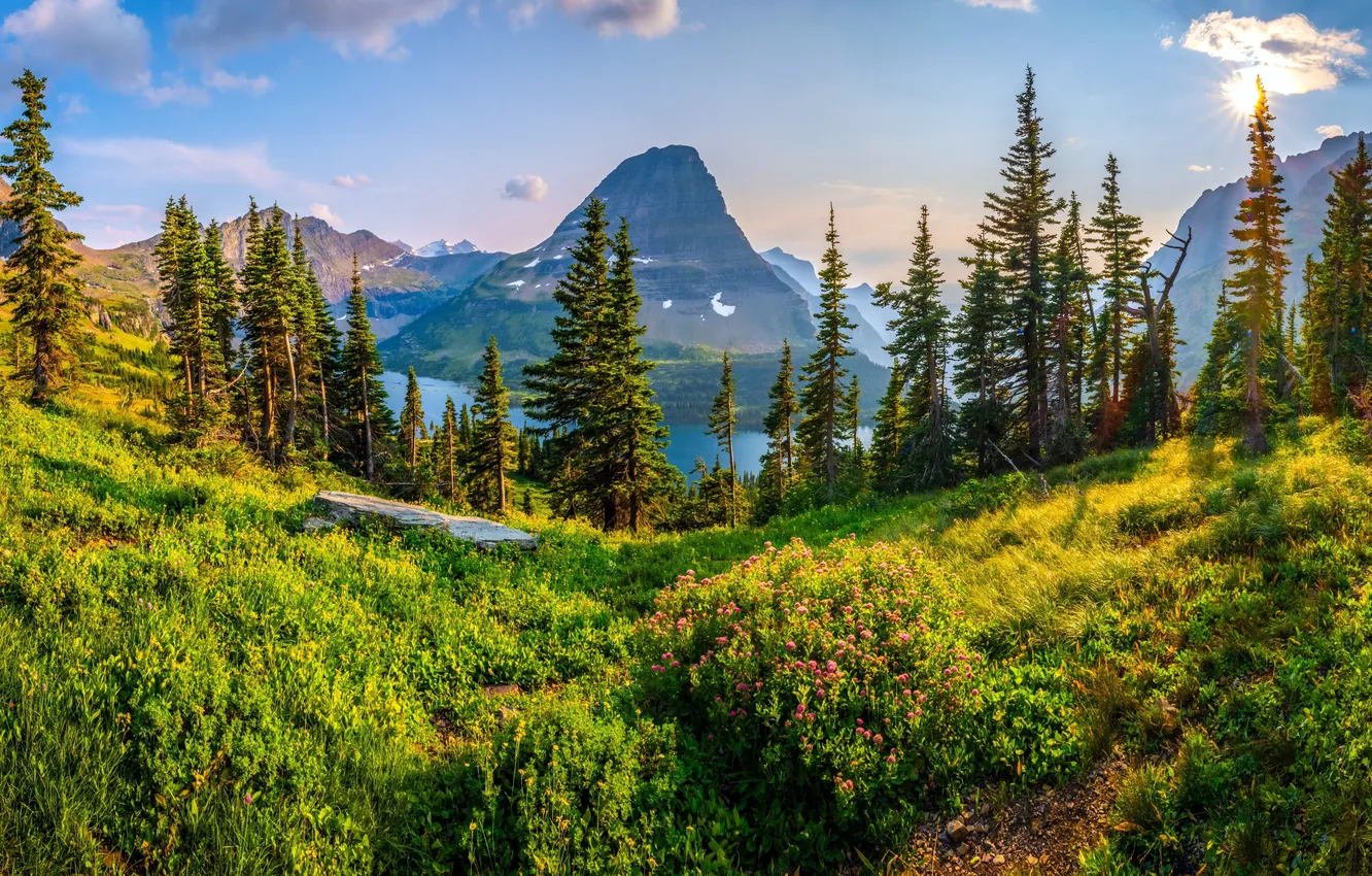 Photo wallpaper nature, lake, nature, lake, panoramic view, panoramic view, Mountainous Grassland, Mountain pastures