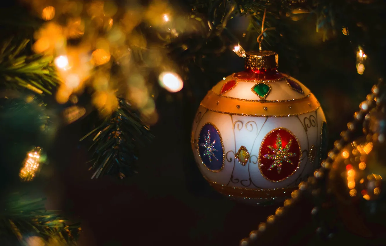 Photo wallpaper ball, Christmas, New year, tree, schrieck