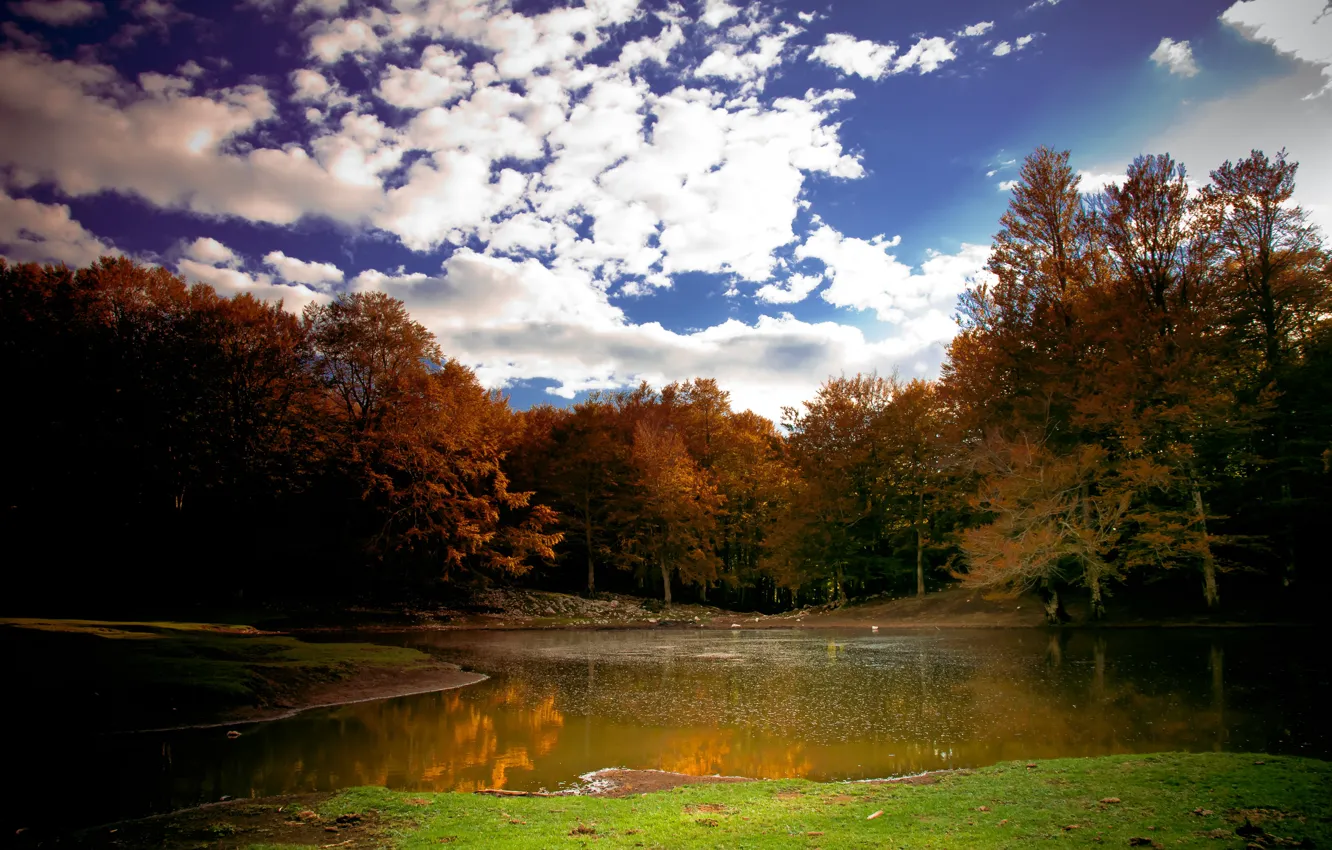 Photo wallpaper The sky, Clouds, Autumn, Lake, Clouds, Sky, Fall, Autumn