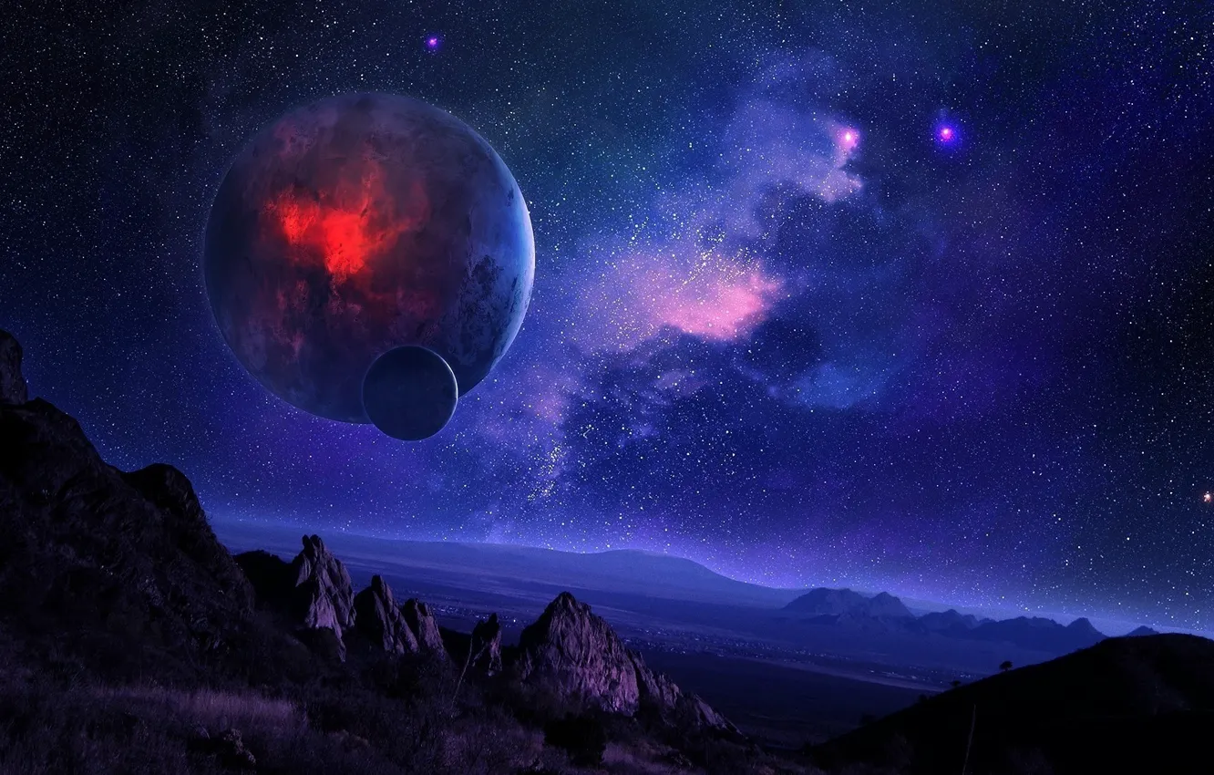 Photo wallpaper fantasy, landscape, planets