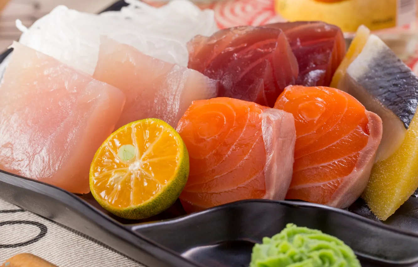 Photo wallpaper fish, lime, salmon