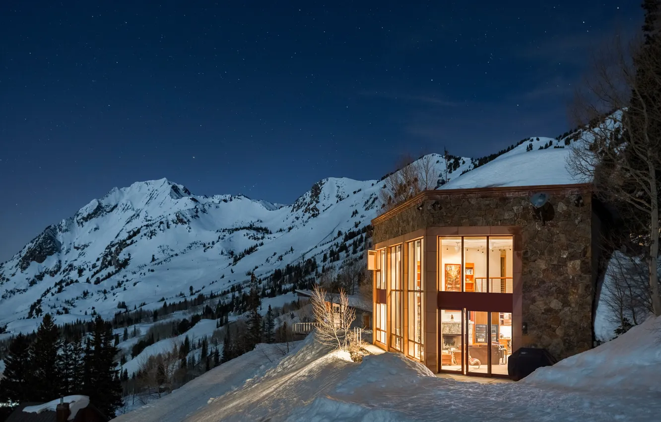 Photo wallpaper house, style, winter, wi ndows