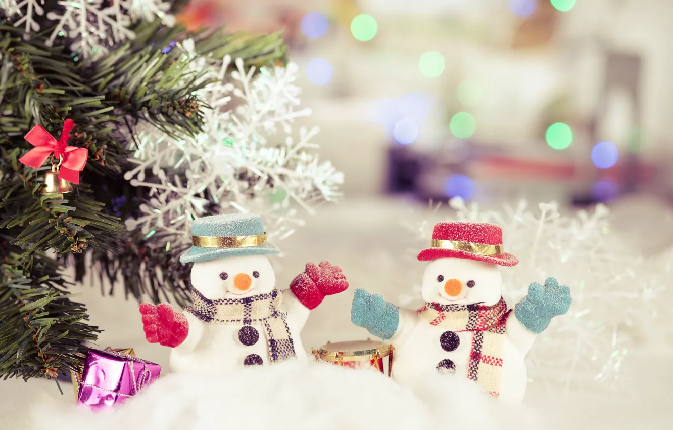 Photo wallpaper winter, snow, snowflakes, new year, Christmas, snowman, Christmas, winter